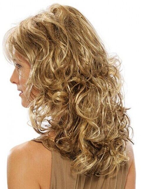 Long Wavy Curly Blonde Mix Capless Synthetic Hair Wig With Bangs Women Natural