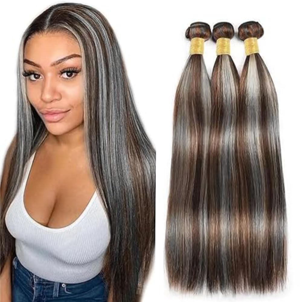 Labamiya P4/Grey Human Hair Bundles 20 22 24 Inch Straight Wave Human Hair