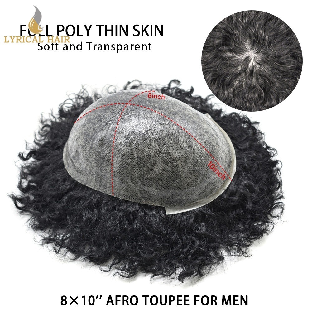 Afro Curl Toupee For Black Men Human Hair Injection PU Natural Hairpiece System