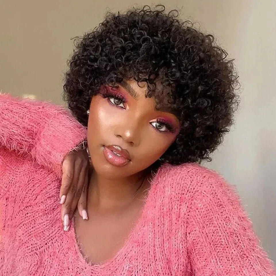 Brazilian Afro Puff Pixie Bob Wig 99J Natural Brown Human Hair For Women