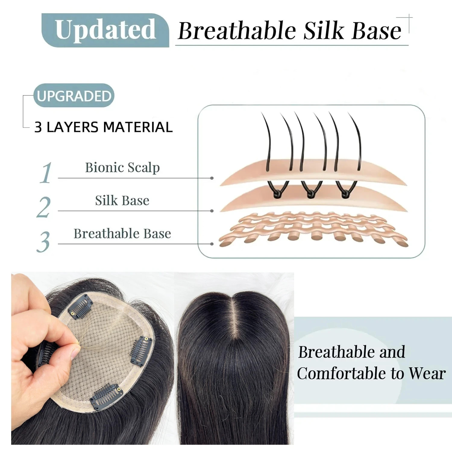 100% human hair Topper 16x18cm Remy Hair Silk Top Hand Tied Hair ready to wear