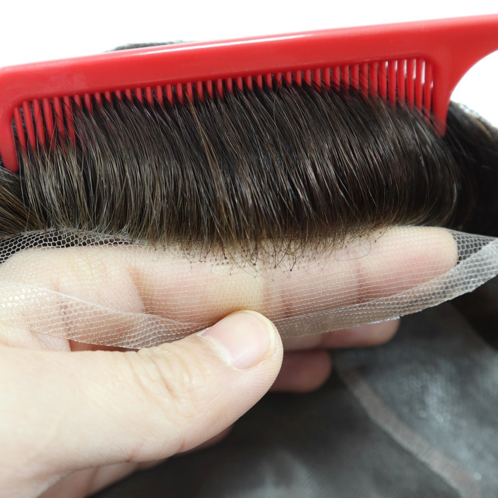 Toupee For Mens Human Hair Replecement System Mono PU Lace Hairpieces Remy Hair