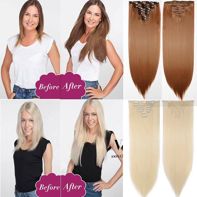 Bulk Colours 8 Pieces 18 CLips In Hair Extensions Thick As Human Curly Straight