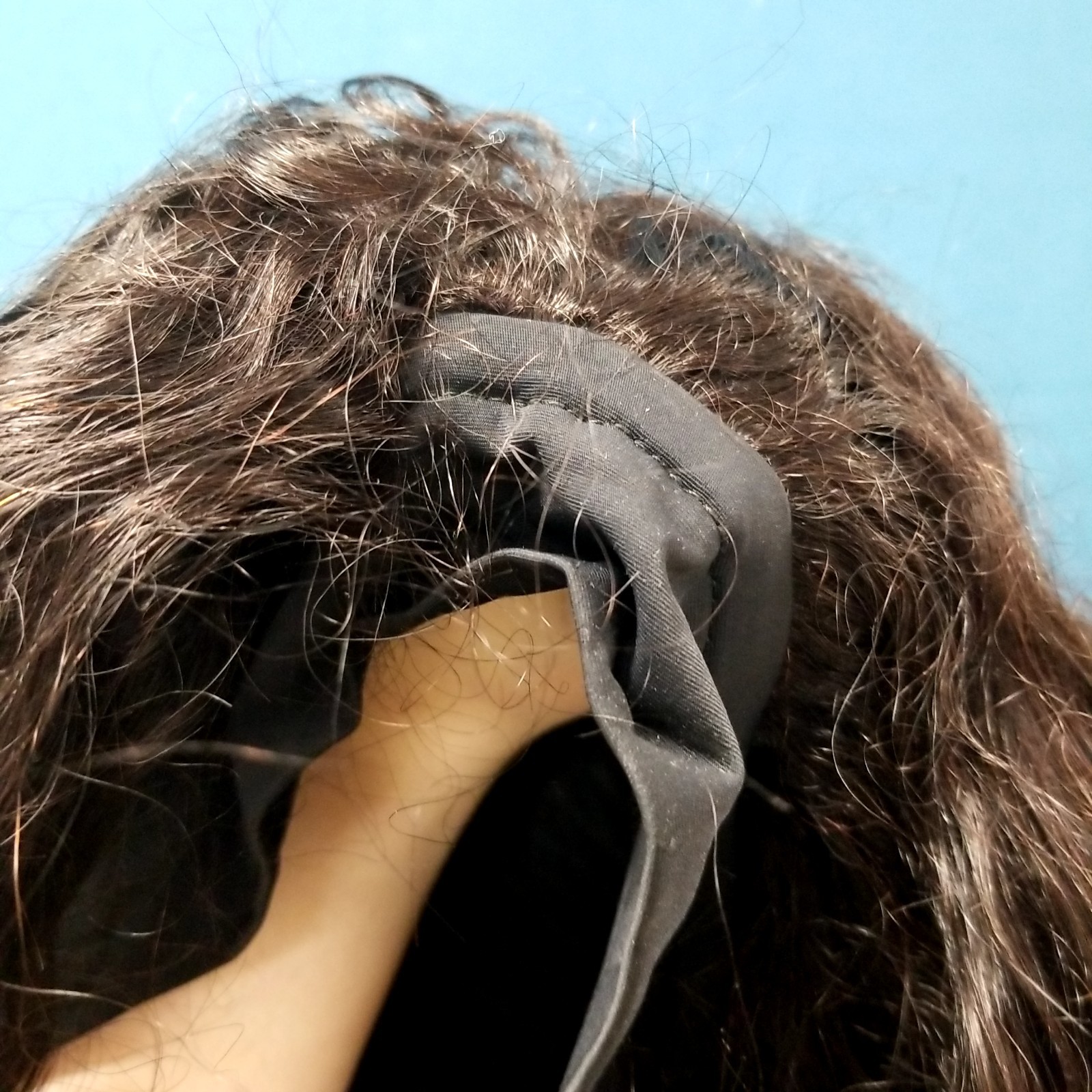 Luvme Real Hair Wig Long Black Crimped W/New Wig Cap Tools Kit