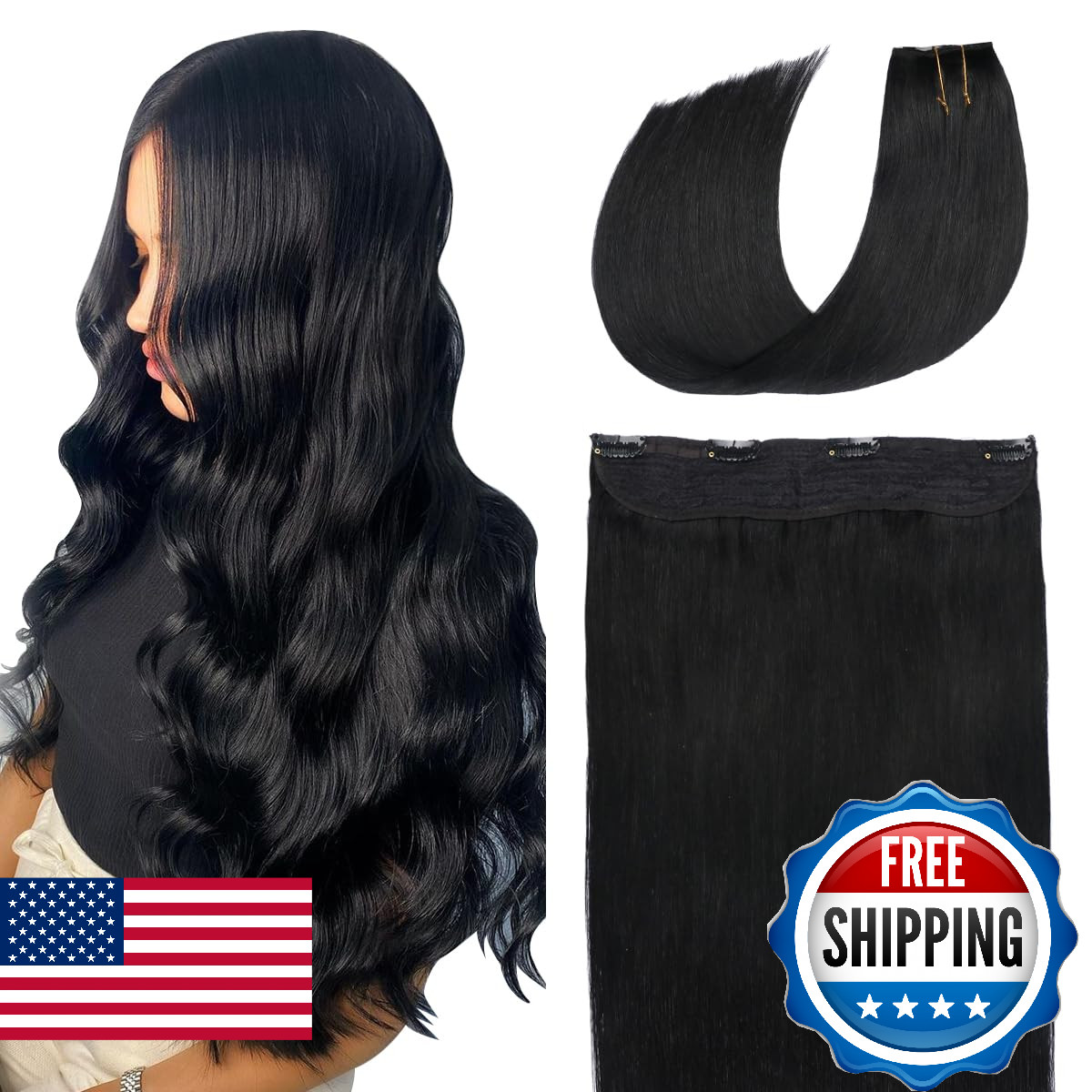 SURNEL Wire Hair Extensions, Jet Black 65g 14 Inch, Invisible Wire Extensions Re