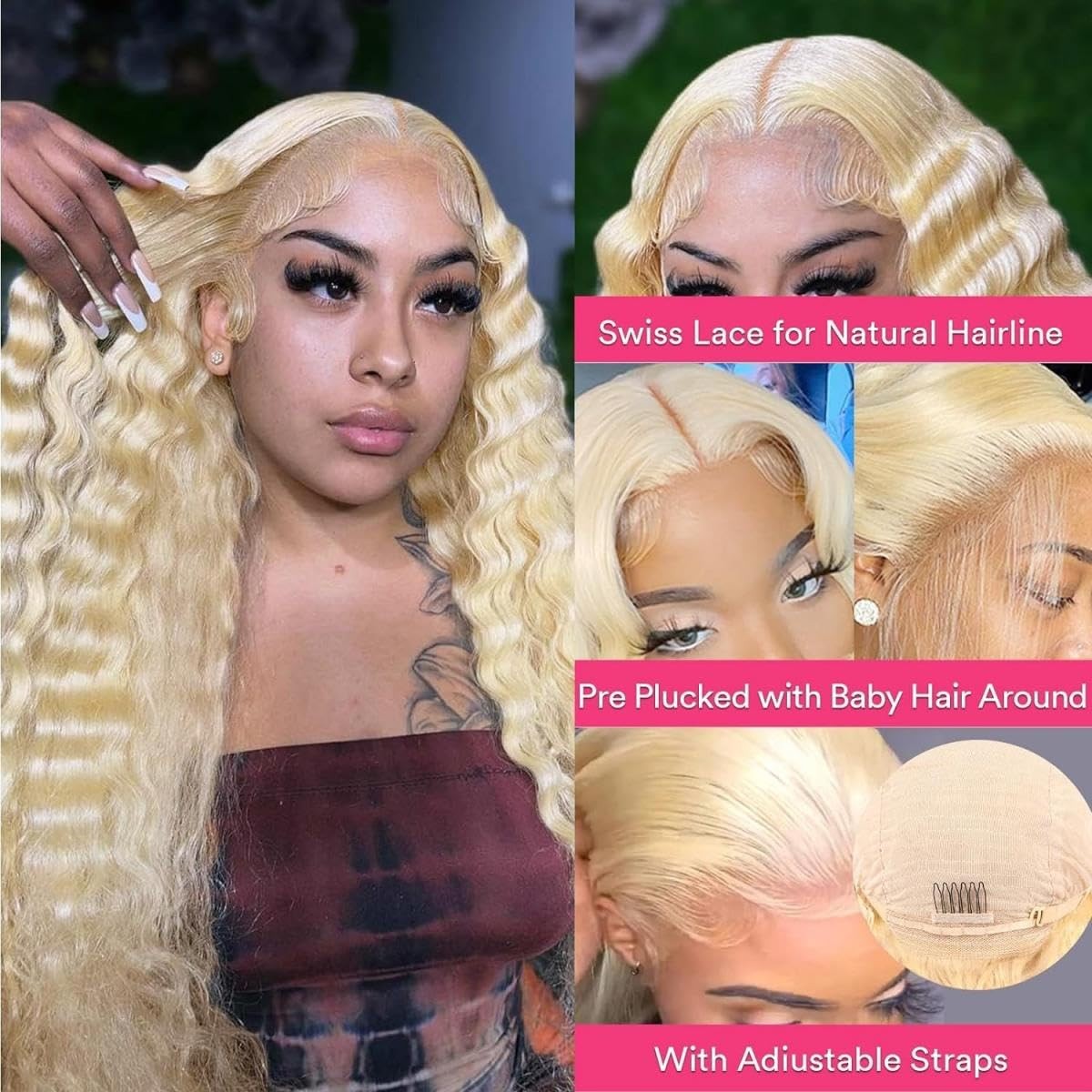 Leximi 613 Blonde Lace Front Wig Human Hair 13X6 Hd Transparent Deep Wave Lace