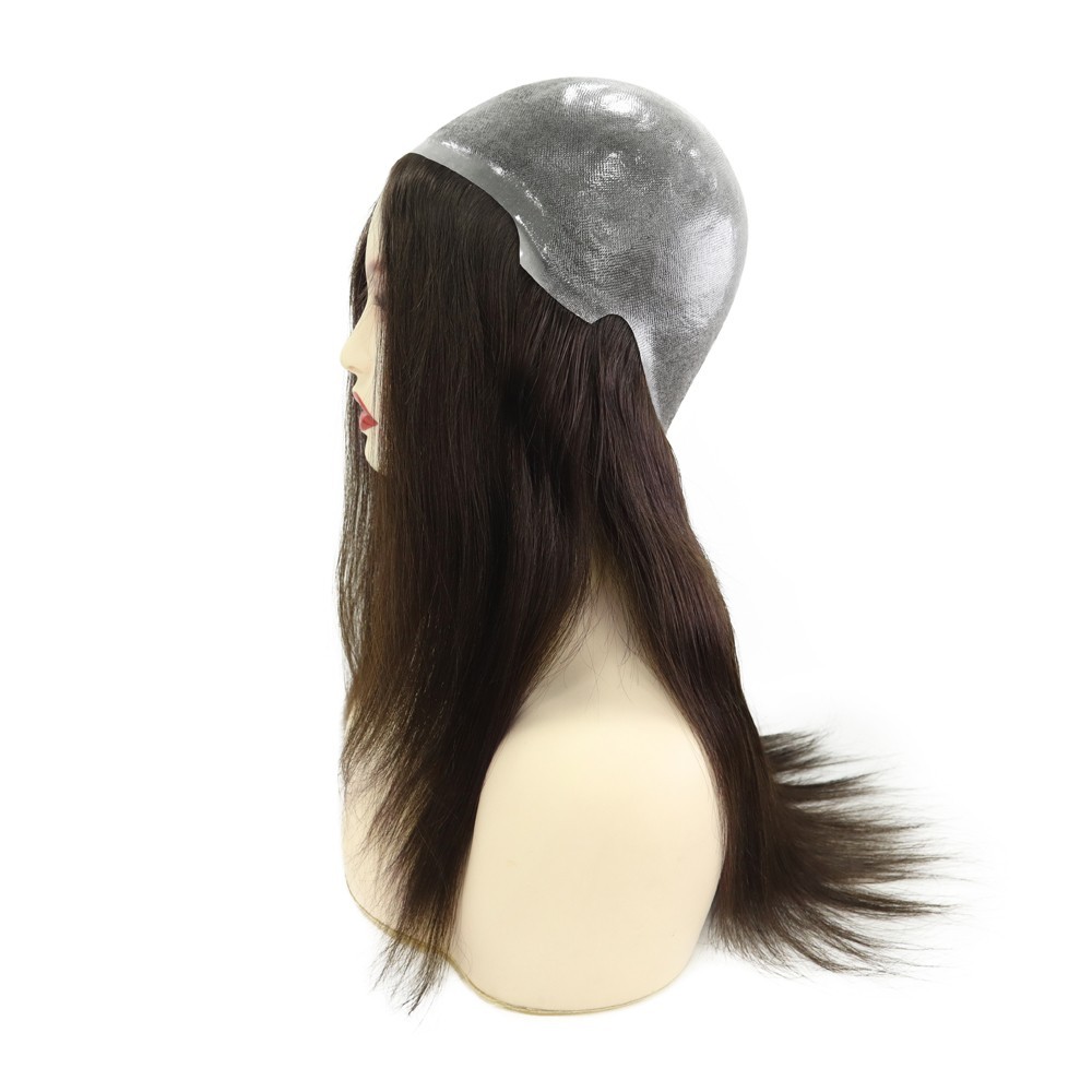 Women Wigs Human Hair Full Head Wigs All Poly Skin Medium Size Dark Brown 14”#2