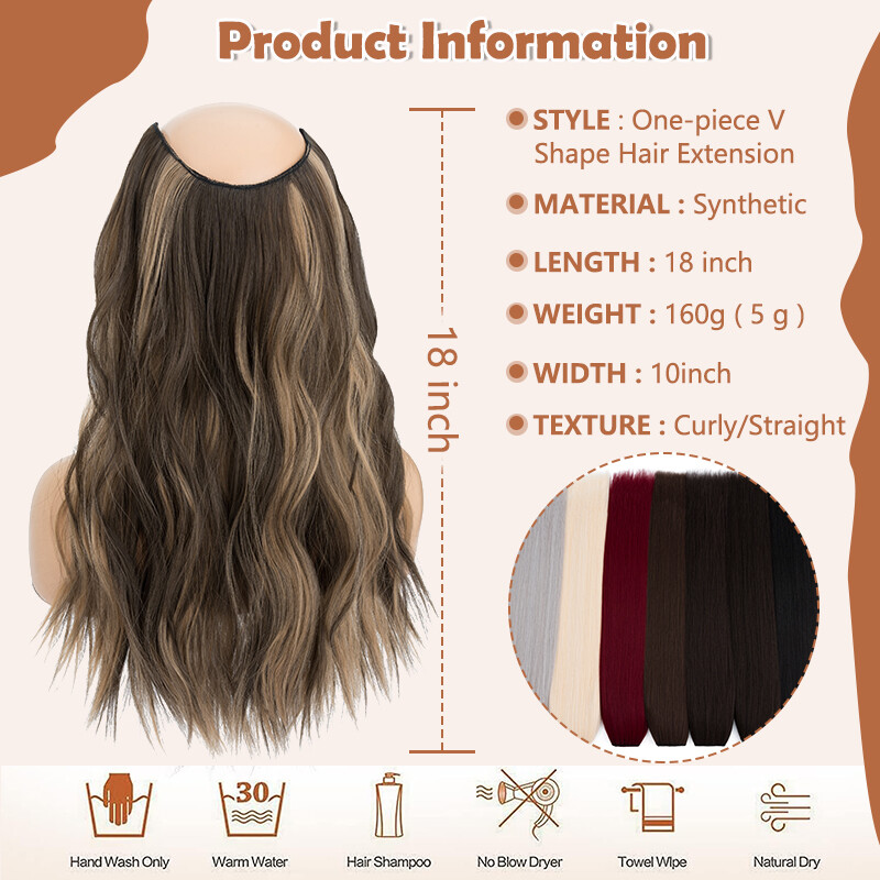 US V-Shape One Piece Clip In Hair Extensions Real As Human 3/4 Full Head Thick