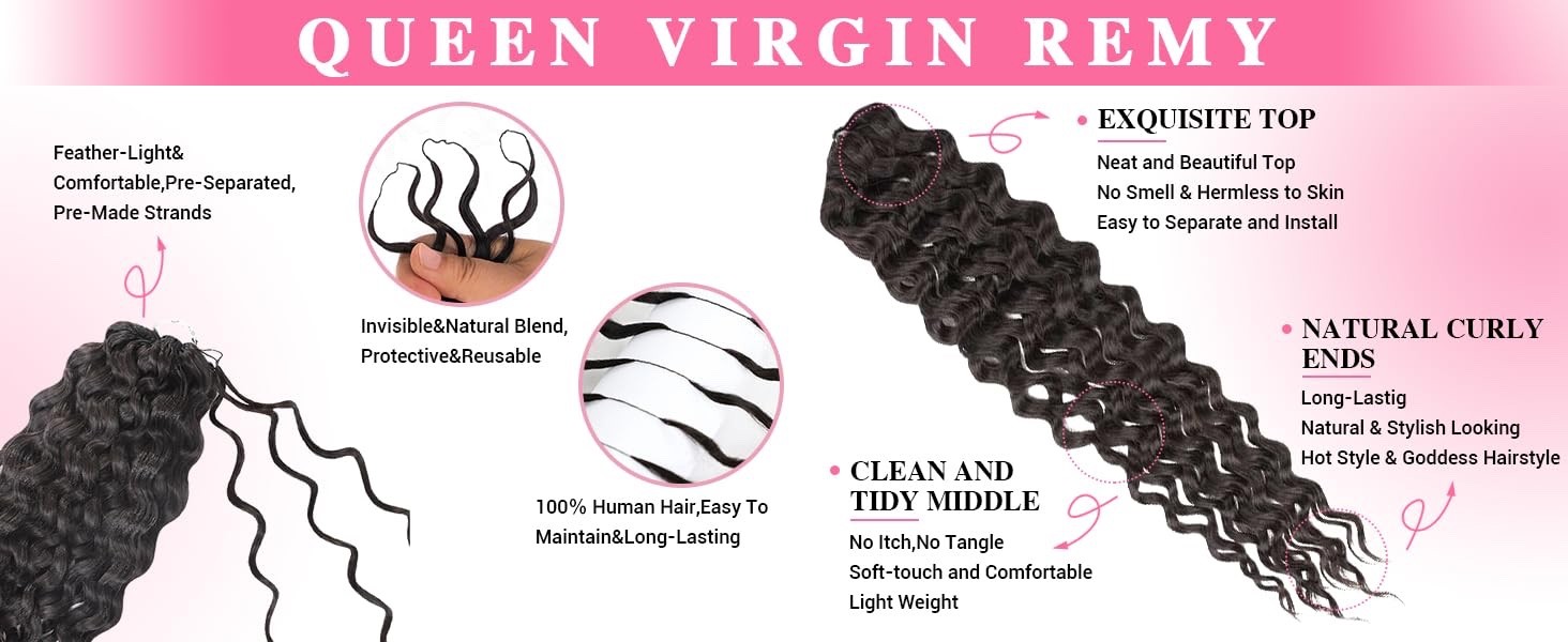 Crochet Human Hair Water Wave Pre Looped Natural Black Machine Made Soft Feather