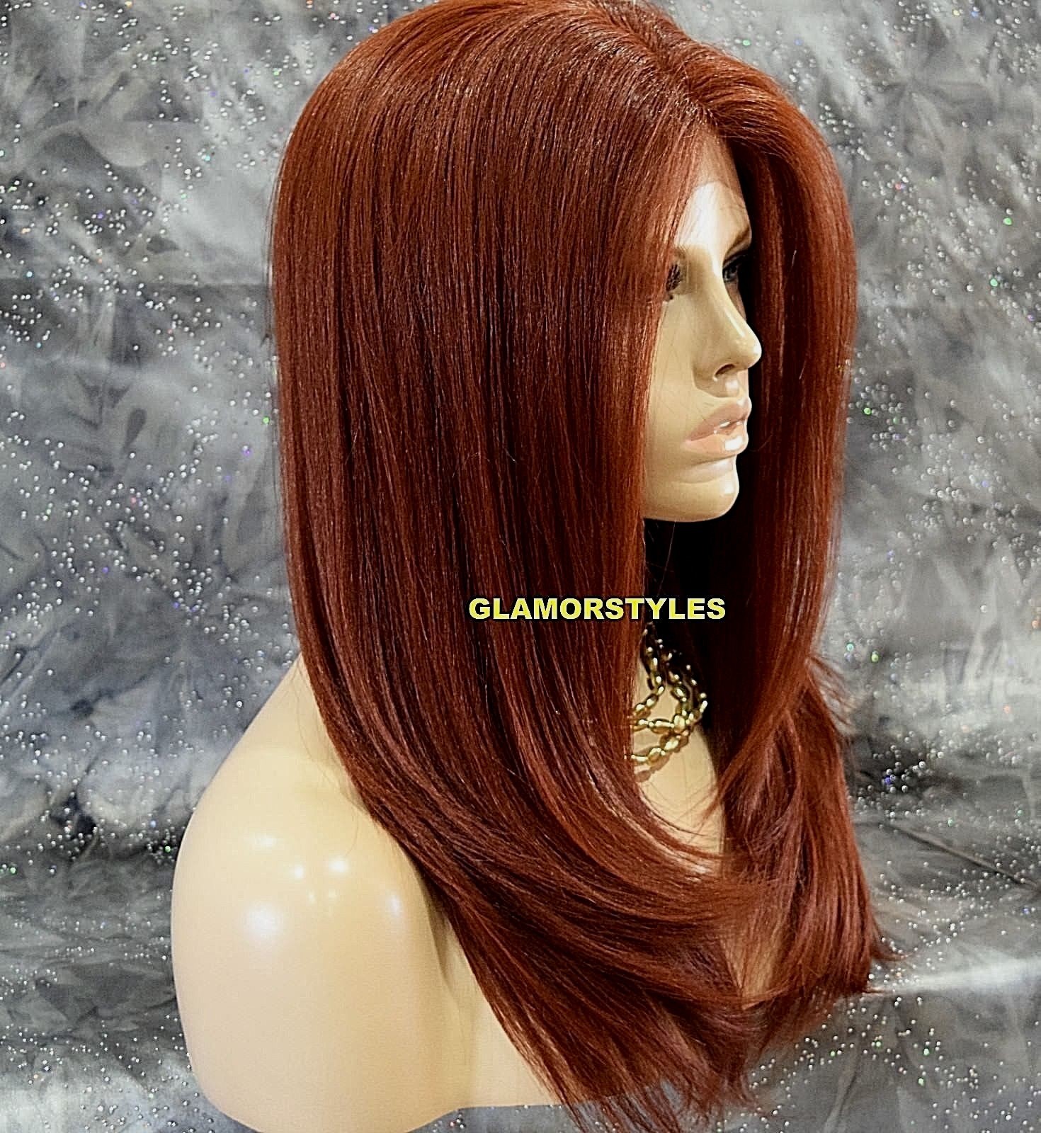 FREE PART LACE FRONT FULL WIG LONG STRAIGHT LAYERED AUBURN #130 HEAT OK NWT