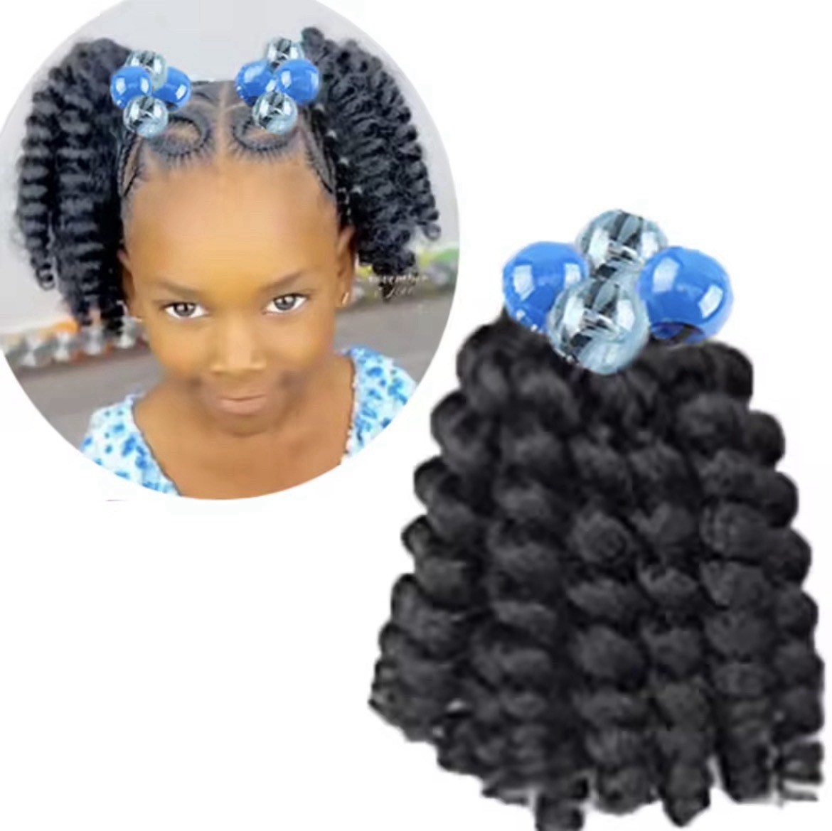 Black Curly Hair Extension Bundles 11-20in Synthetic Hair Tie Attachment