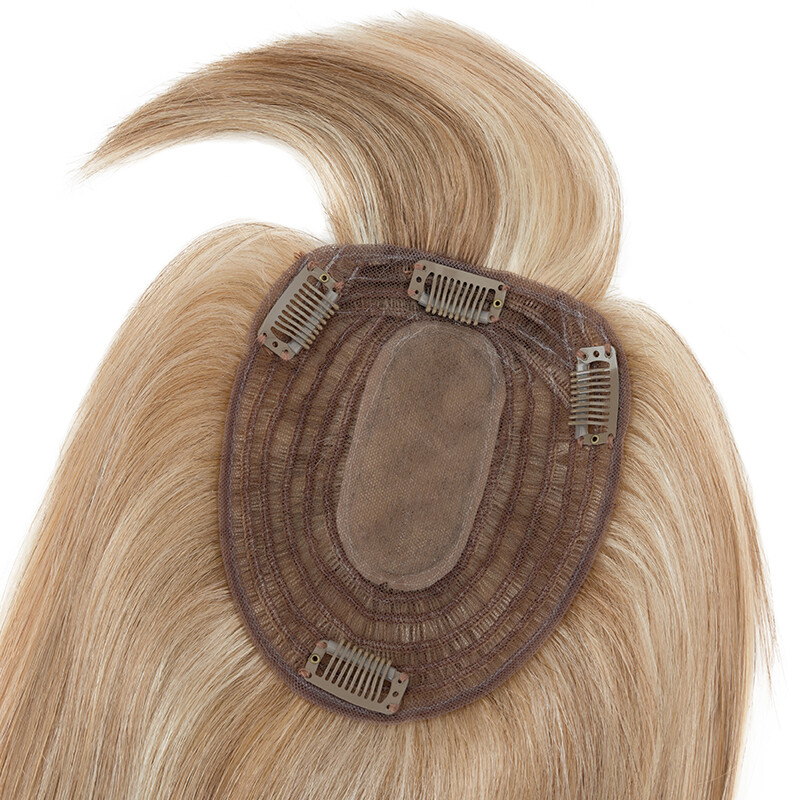 Women’s 100% Remy Human Hair Topper Clip In Hairpiece Silk Base Toupee 13*15cm