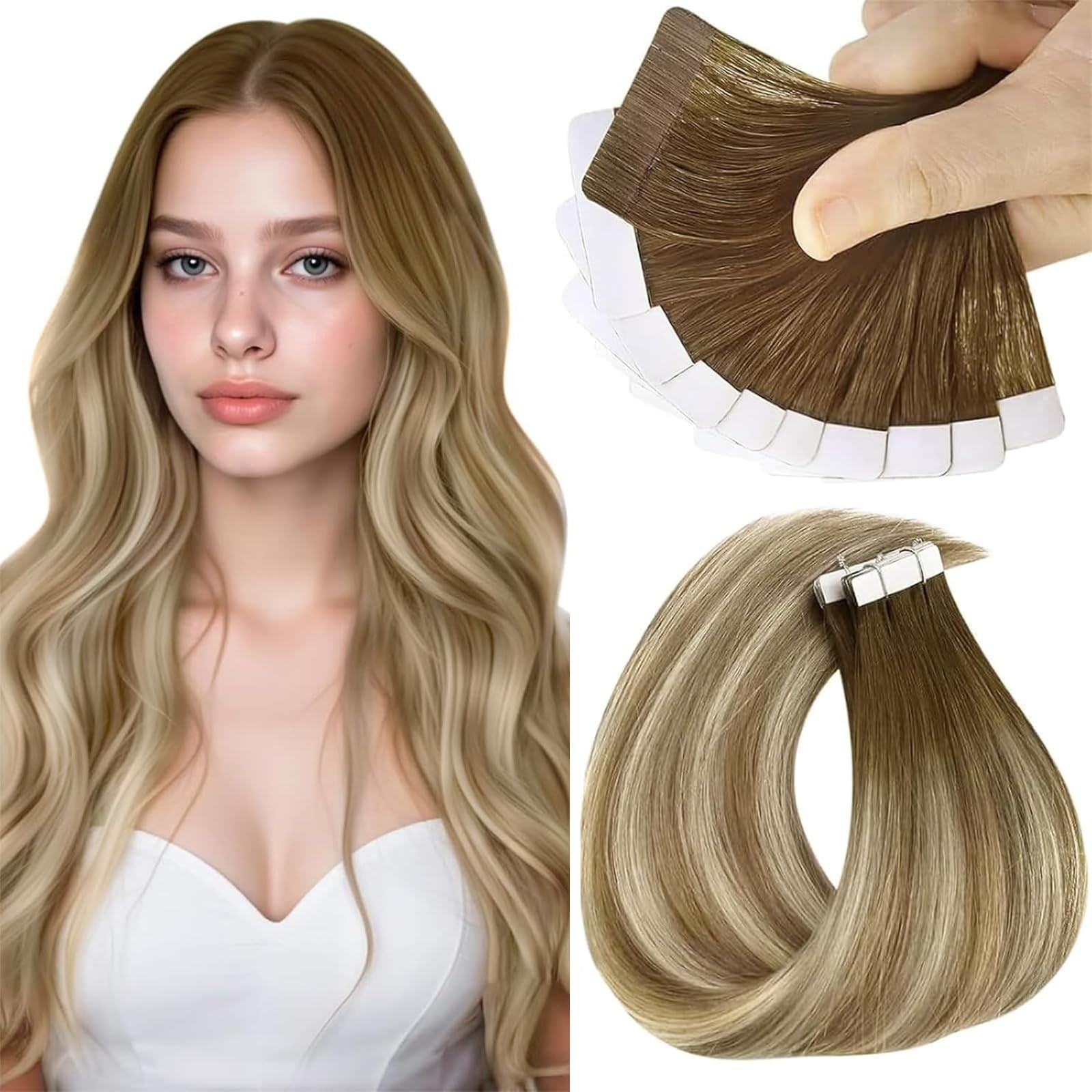 Tape in Hair Extensions 12 Inch 20g Brown Balayage Blonde – Quick Installation