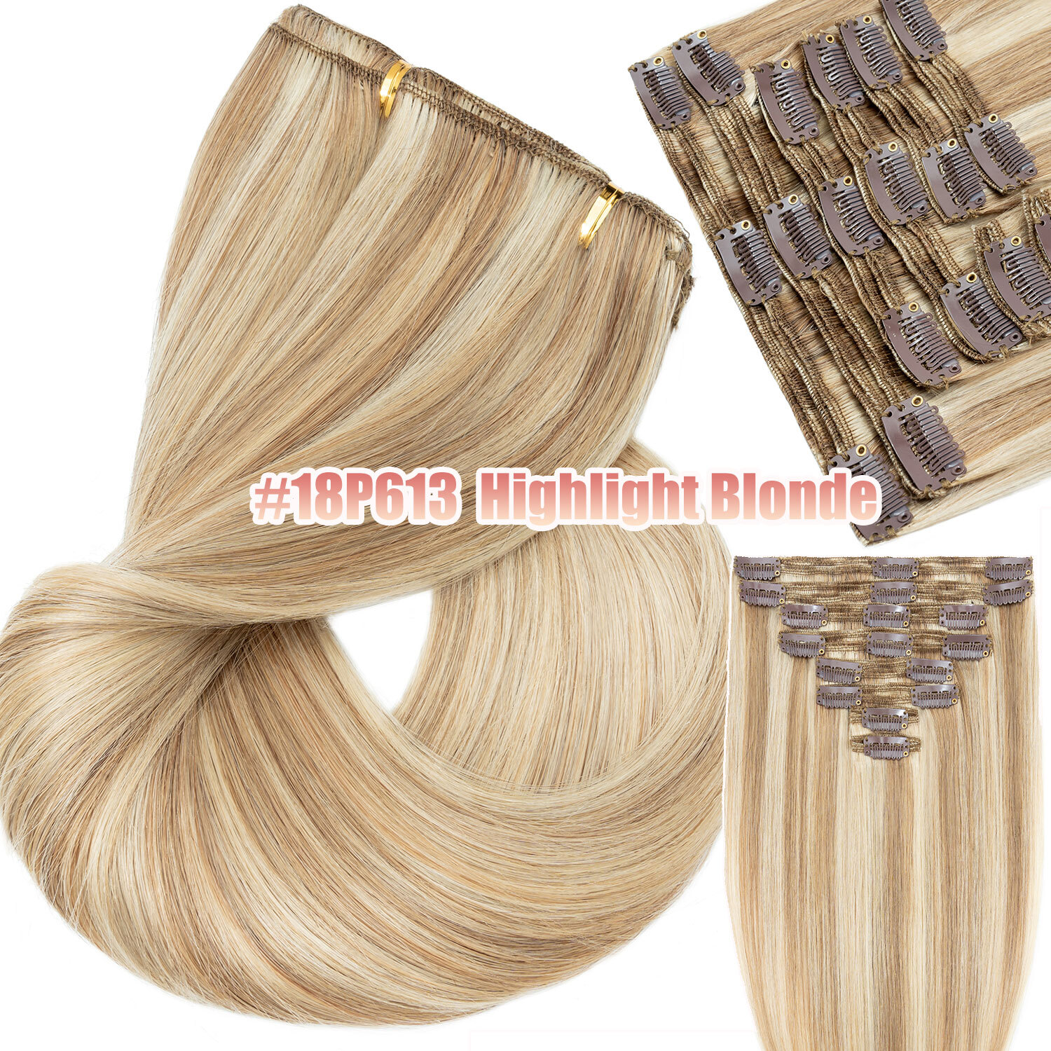 100% Real Soft Double Weft Clip In Remy Human Hair Extensions Full Head Thick US