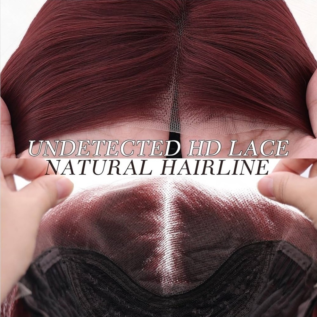 Hd Lace wig Wine Red Wig with Heat Resistant Natural Blended Hair Glueless