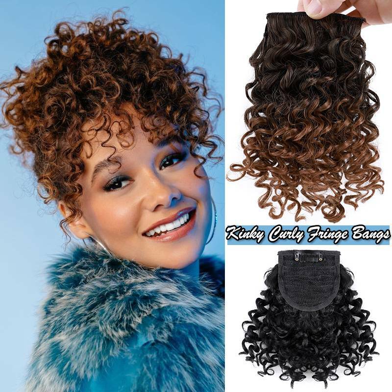 Afro Kinky Curly Bangs Clip in Fringe Bangs Hair Piece as Human Hair Extensions