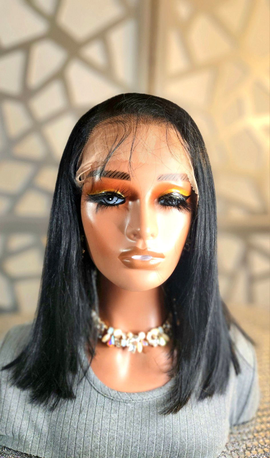 Jet Black Bob Wig Straight 13×6 Lace Front Human Blend Black Wigs FreePart Heat