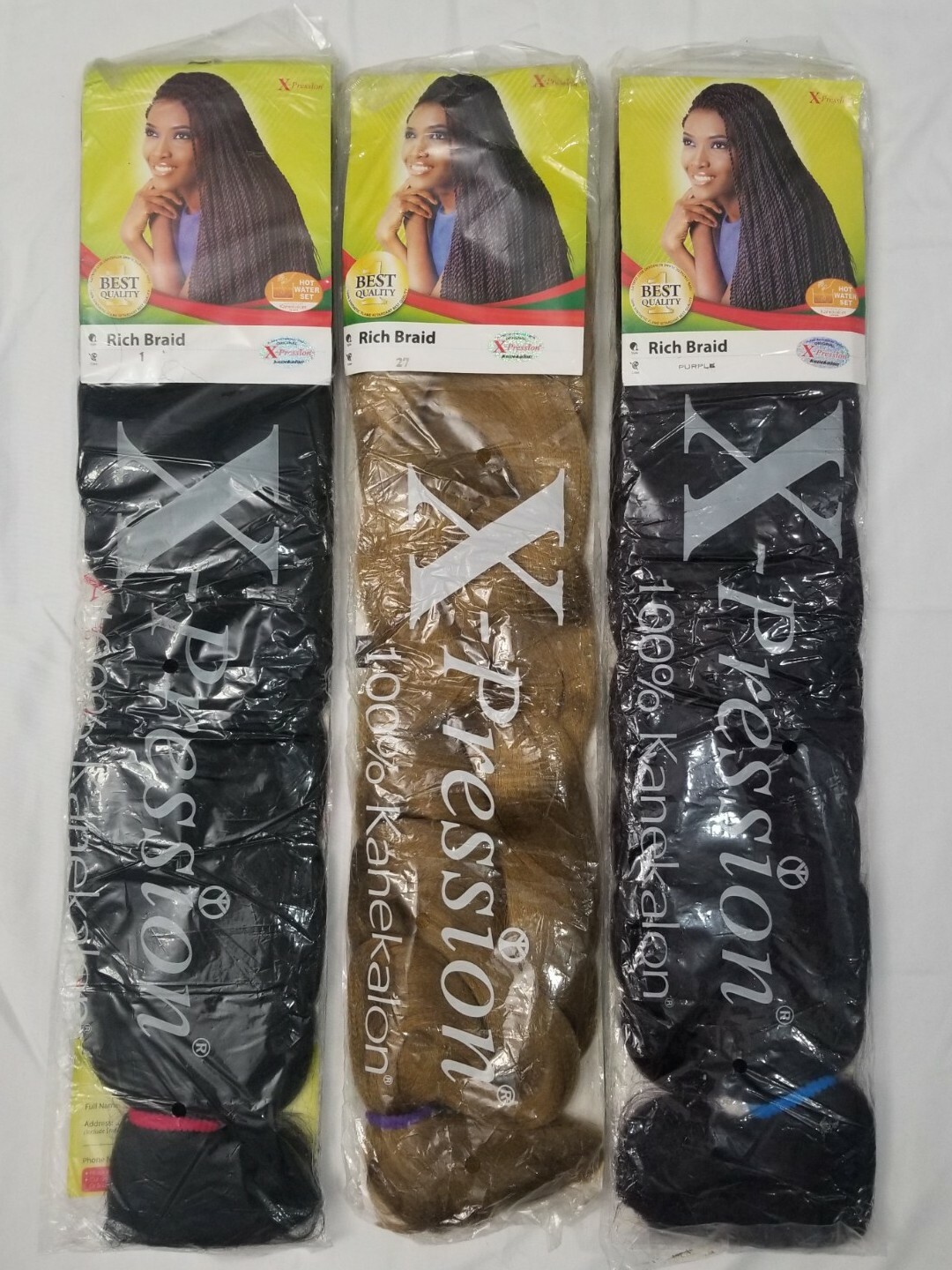 3 XPression Rich Braid 240g by 75″Long Braiding Hair 100% Kanekalon 1, 27, Pur