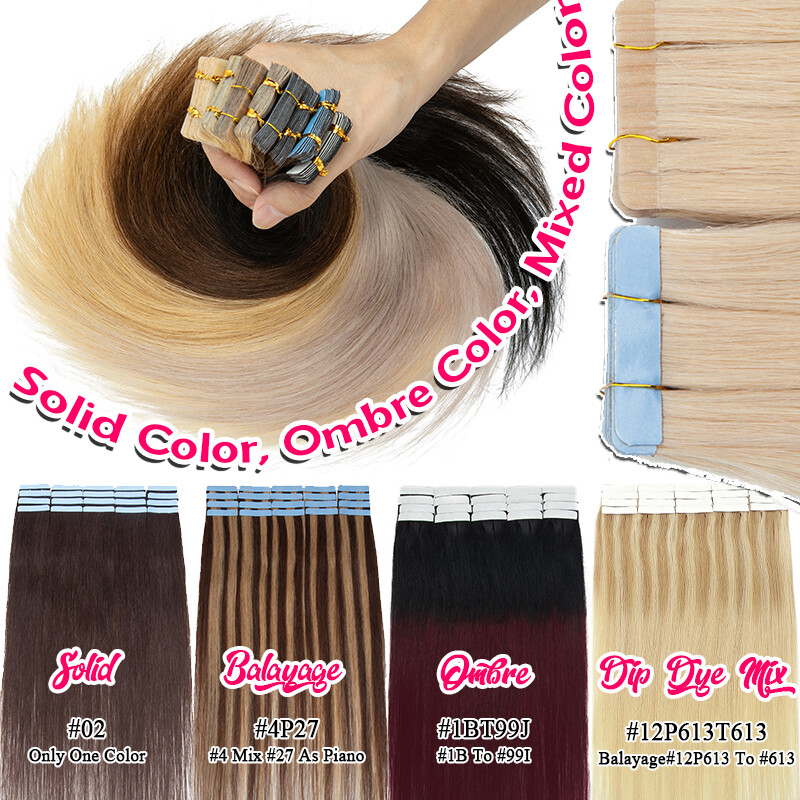 Tape in Hair Extensions Remy Human Hair Balayage 25G-200G Full Head Straight 22″