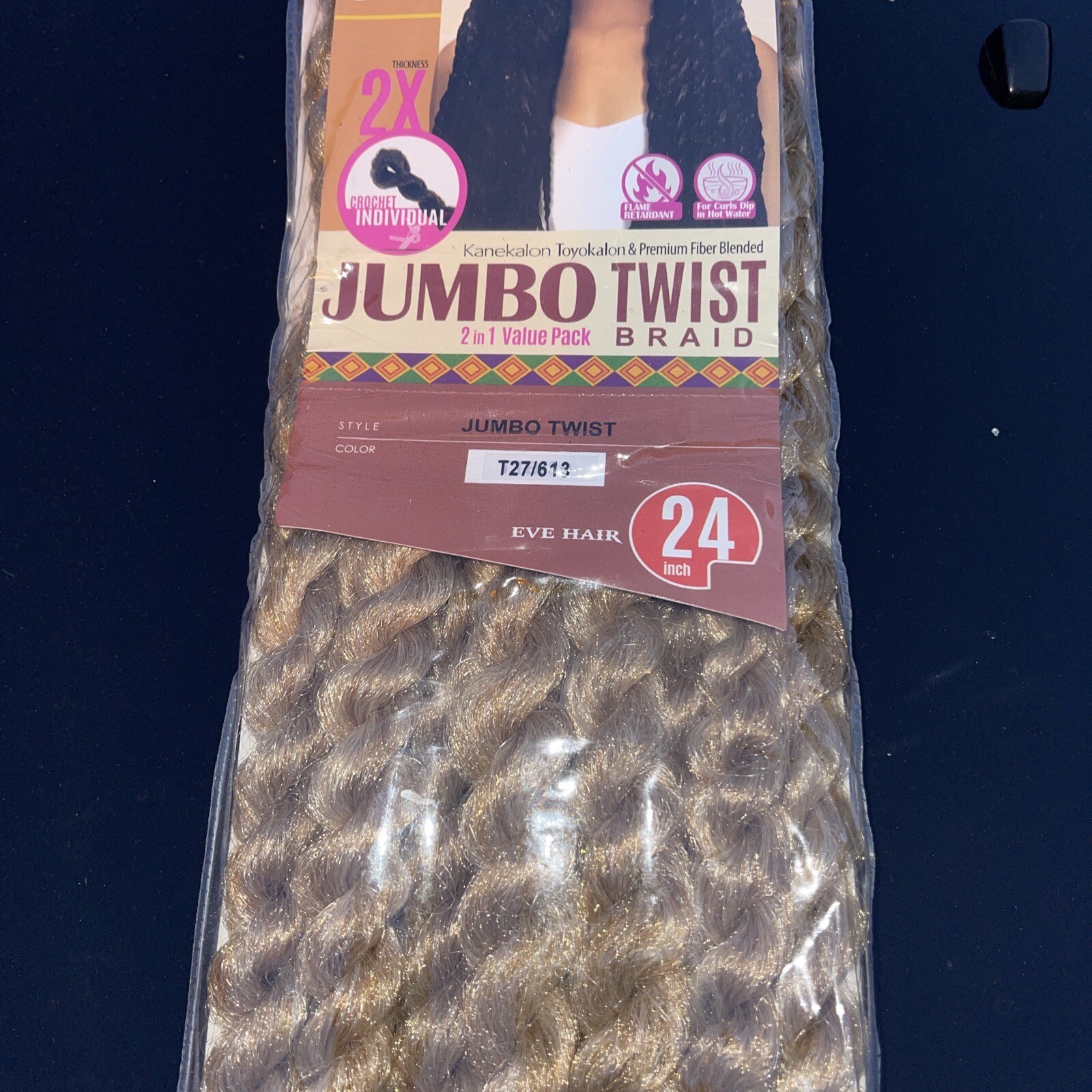 Eve Hair Afro Crochet Braid Jumbo Eve Hair Twist 24” – 2 In 1 Pack T27/613 New