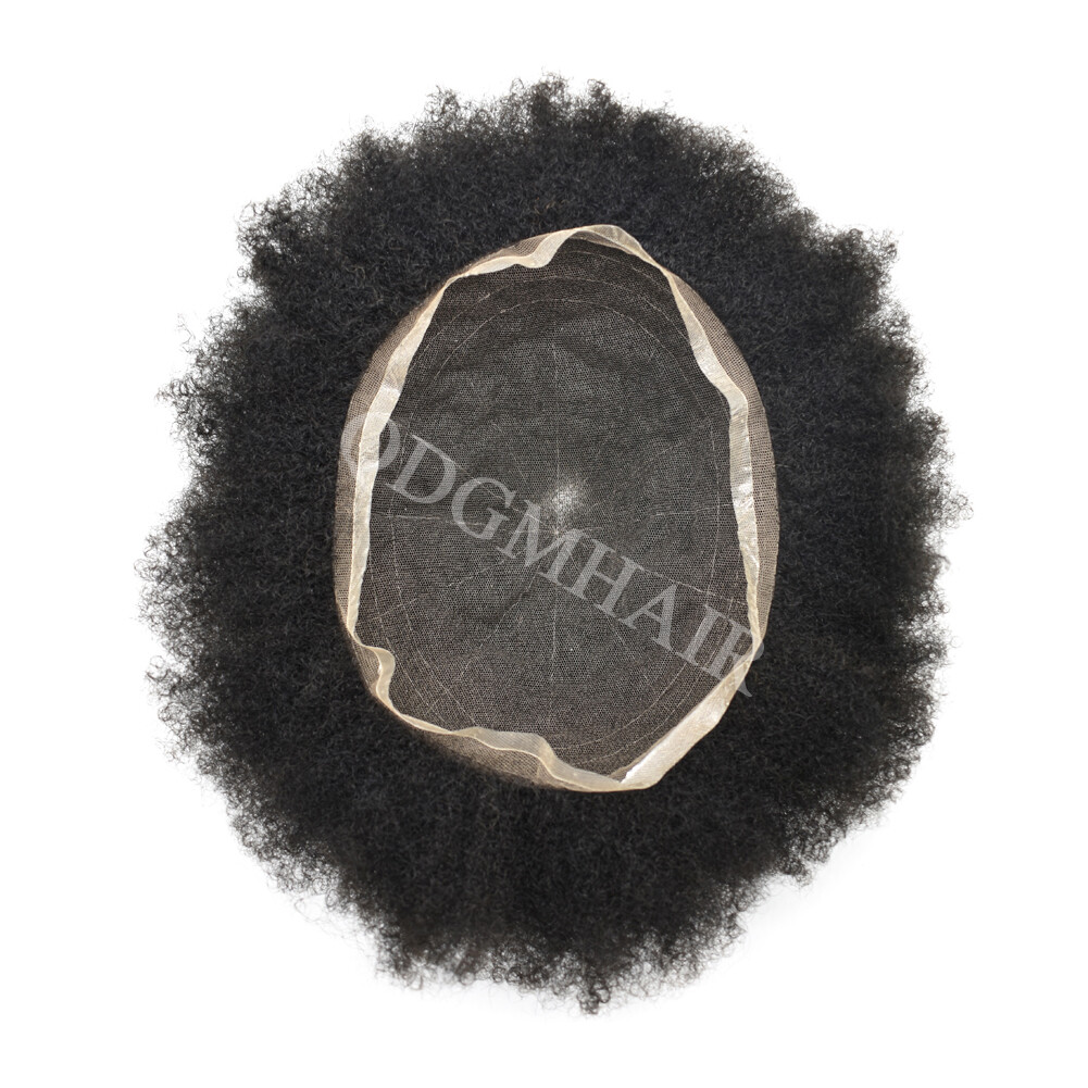 Afro Curl Mens Toupee Full Lace Kinky Curly Black Human Hair System Replacements
