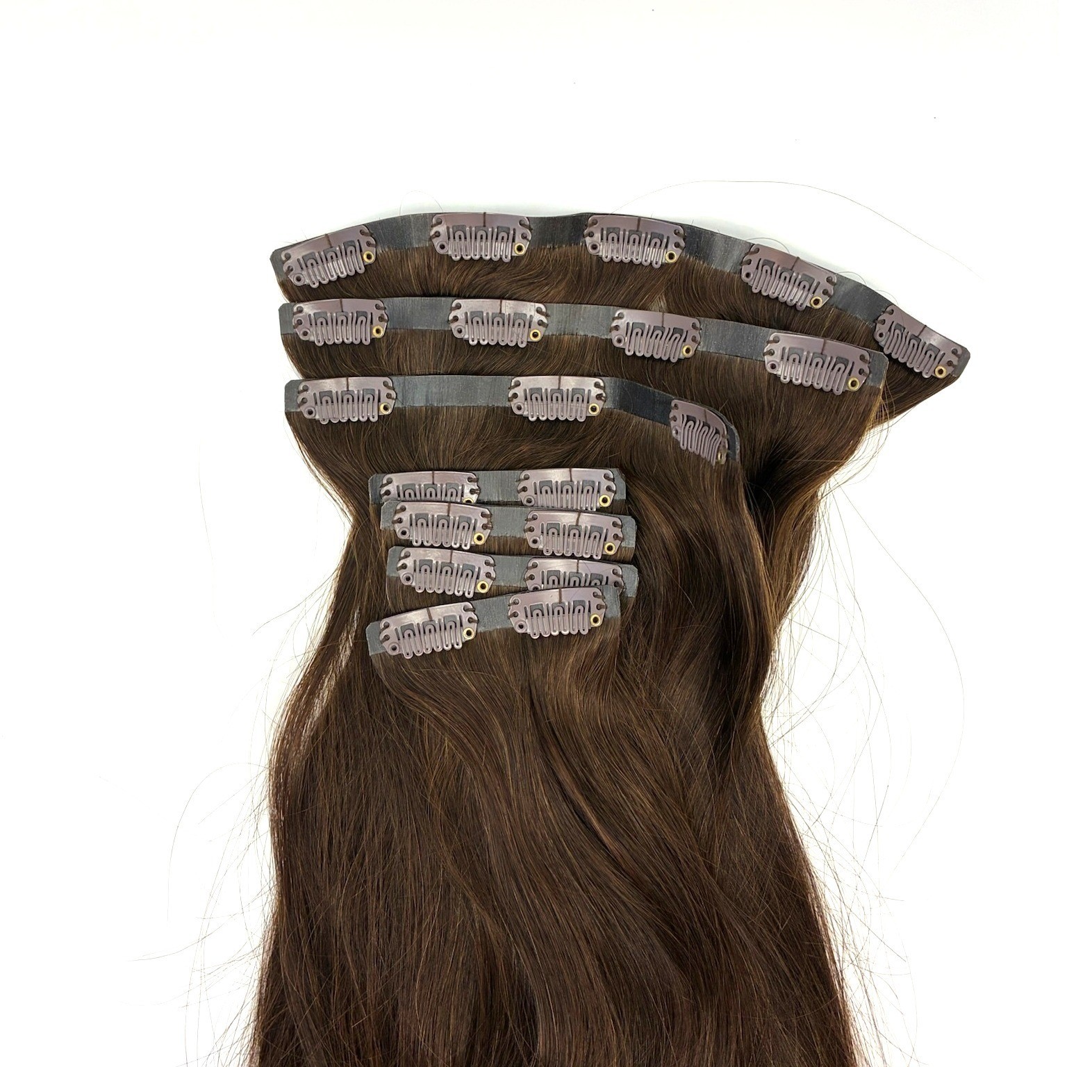 Glam Seamless Invisi-Clip Hair Extensions #1C Mocha Brown 7 Wefts 22″ 180g NWOT