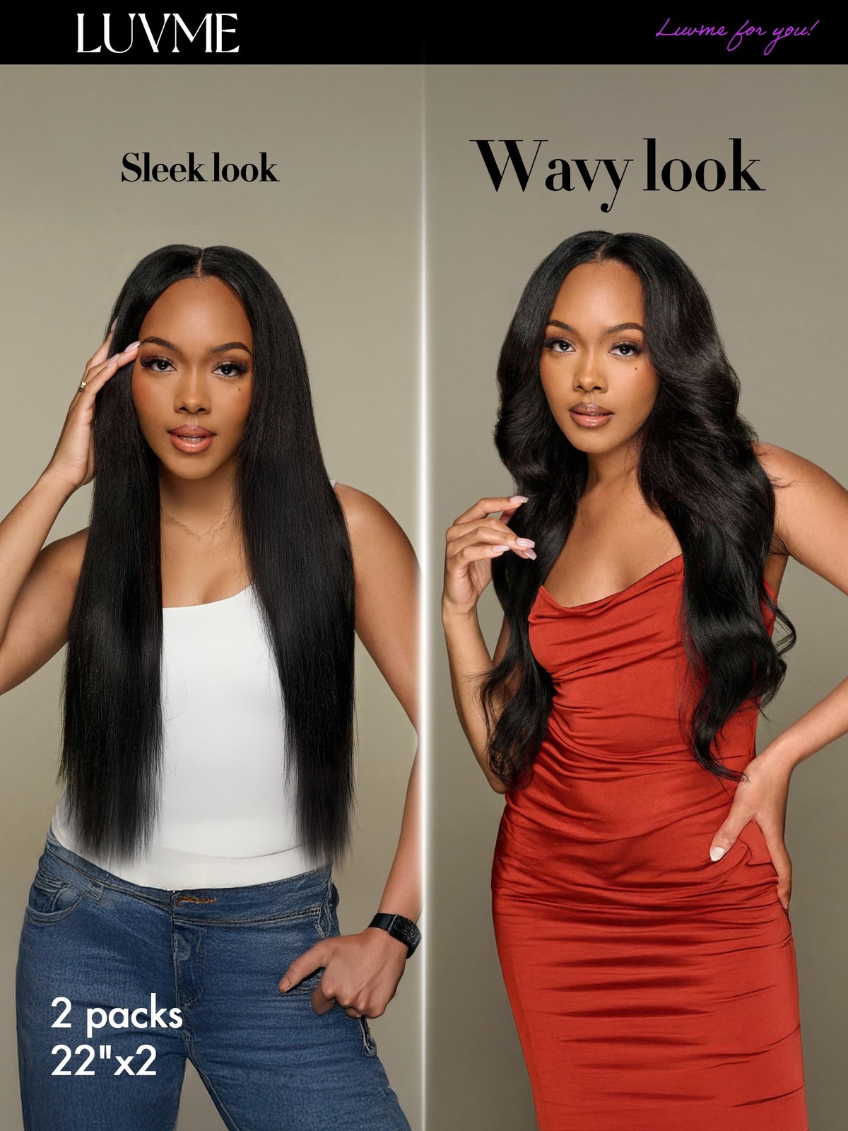 LUVME Yaki Straight Seamless 2 Pack 220g 14Pcs Clip in Hair Extensions Full M…