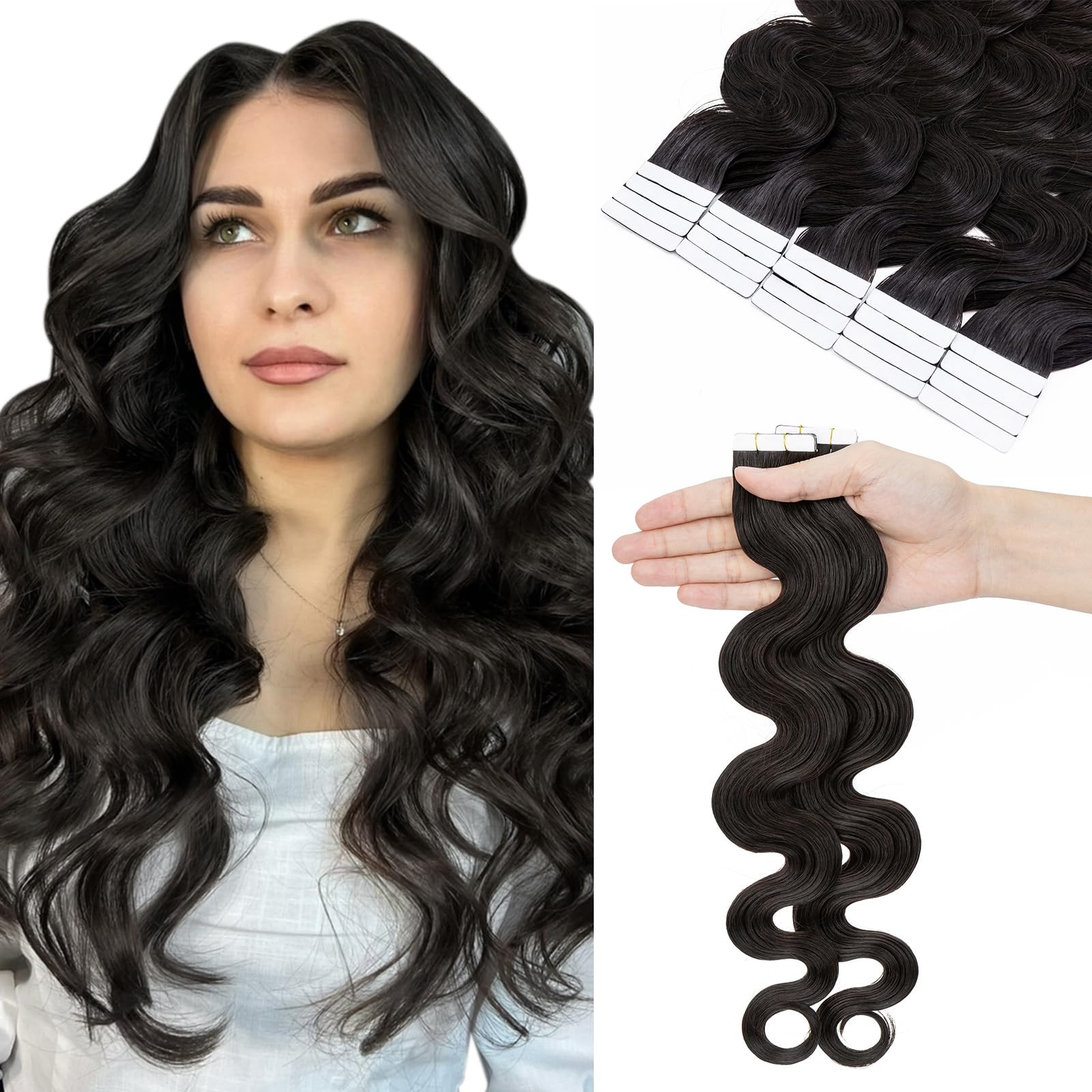 Hairro Tape In Human Hair Extensions Body Wave Thin Long Hair 12 Inch 40G