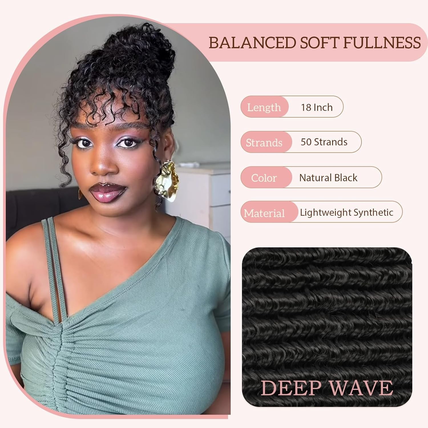 Feather Lightweight Deep Wave Crochet Hair for Black Women – 18 Inch, 50 Strands