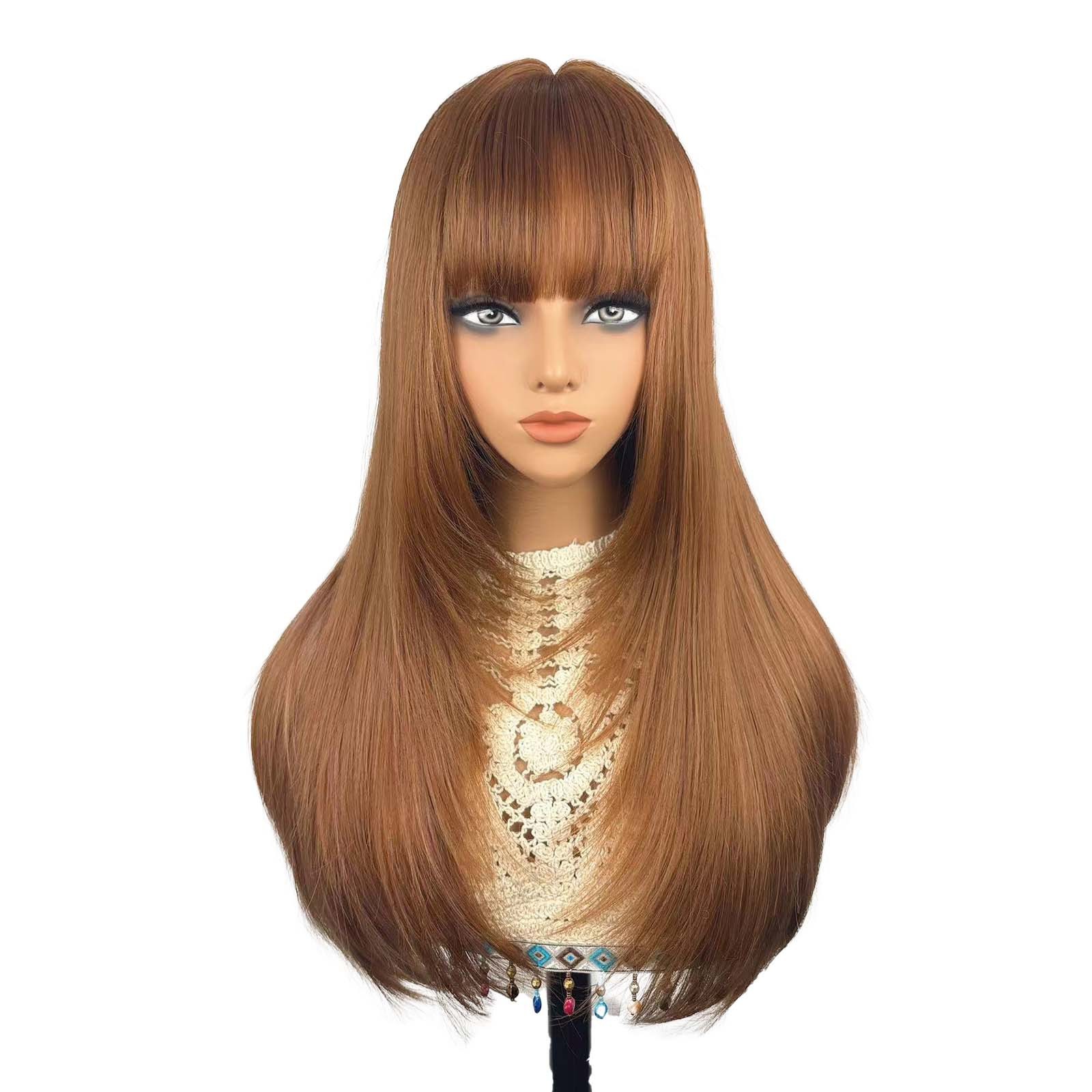Long Straight Layered Wig With Bangs for Women Synthetic Heat Resistant Party Wi