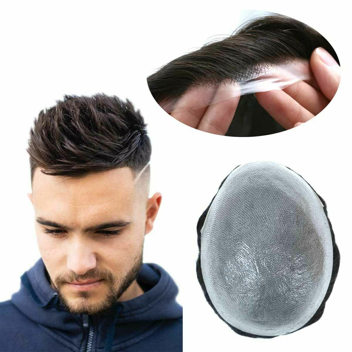 Men’s Toupee Hairpiece Human Hair Replacement Thin Skin Pu Toupee Wig V-loop