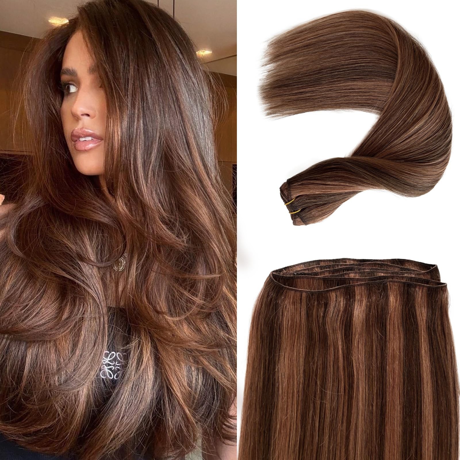 Licoville Human Hair Weft Sew In Hair Extensions Real Human Hair Medium Auburn