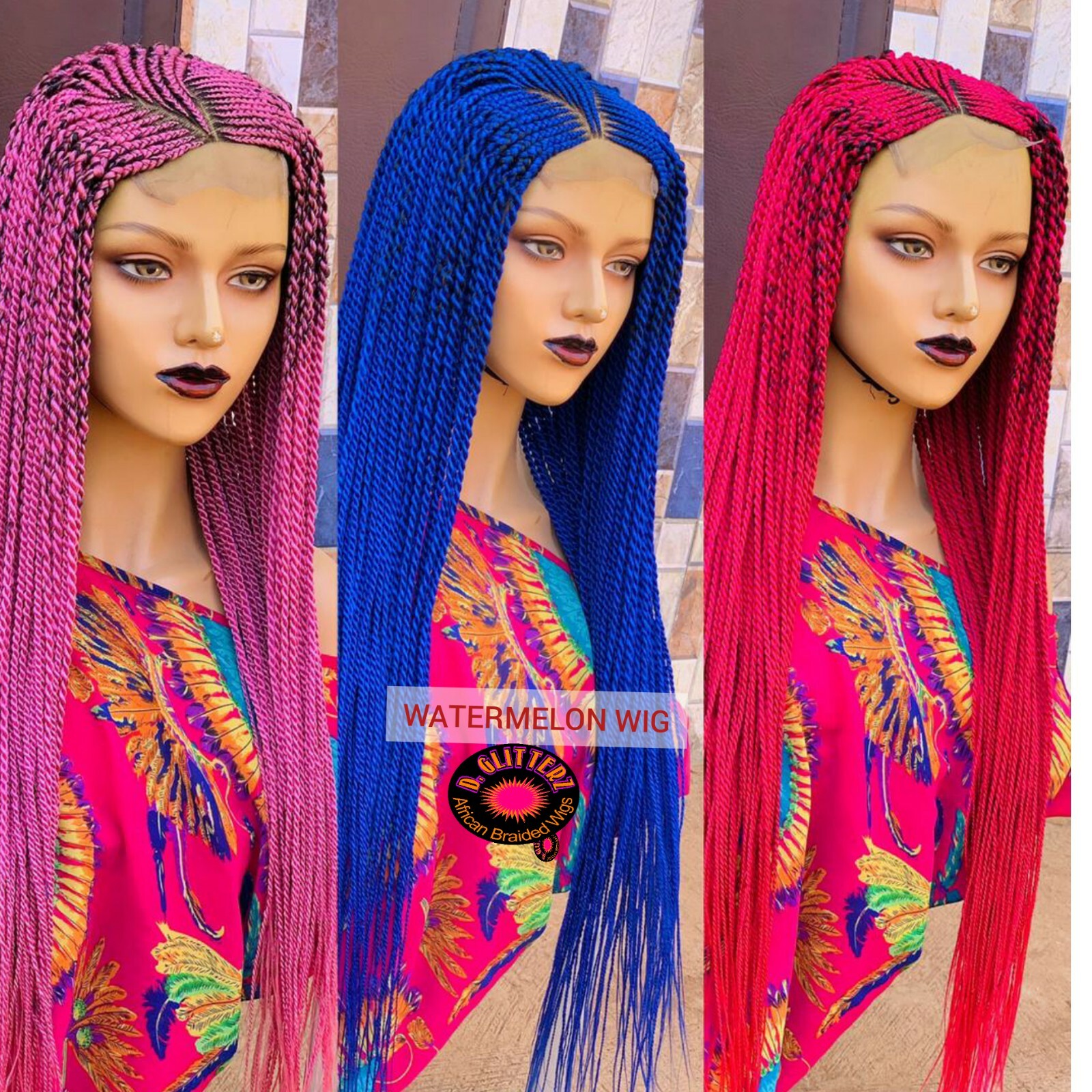AFRICAN BRAIDED WATERMELON WIG 40″ (AVAILABLE COL BLUE)