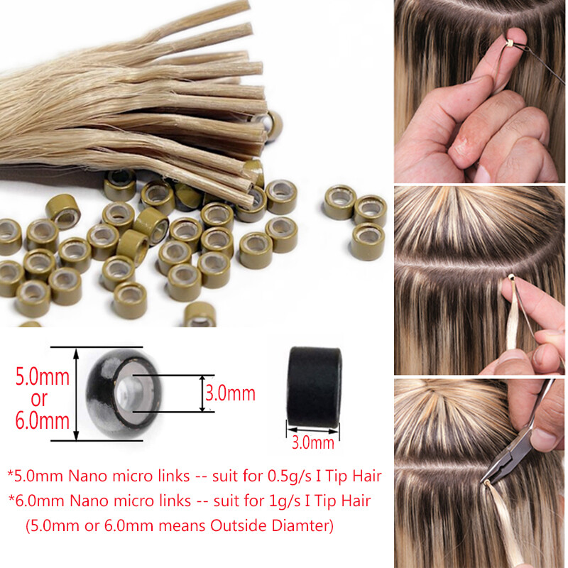6MM Micro Ring Beads Silicone Bead Link/Lined for Feather I Tip Hair Extensions