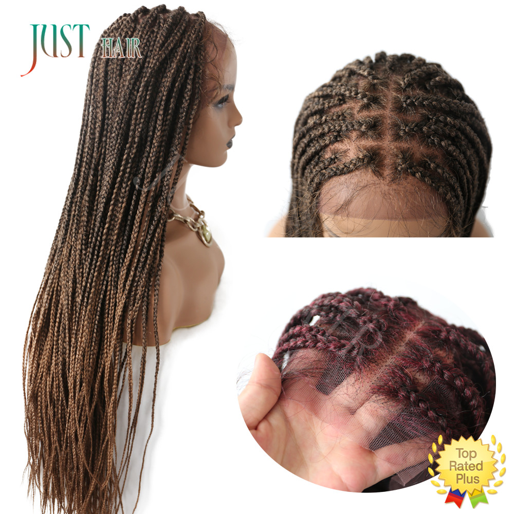Box Braided Swiss Lace Front Wigs Cornrow Kanekalon Fiber Micro Twist Baby Hair