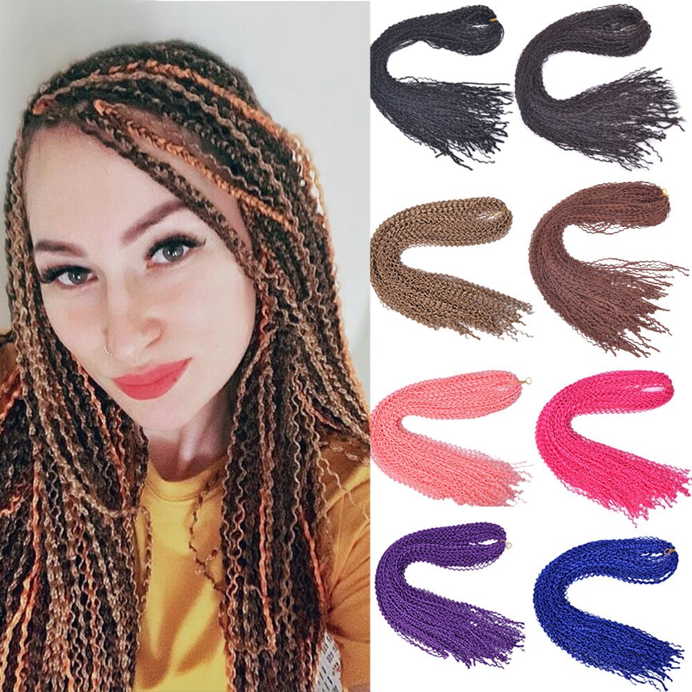 28″ Curly Wavy Small Box Braids Long Micro ZiZi Braids Crochet Hair Extensions