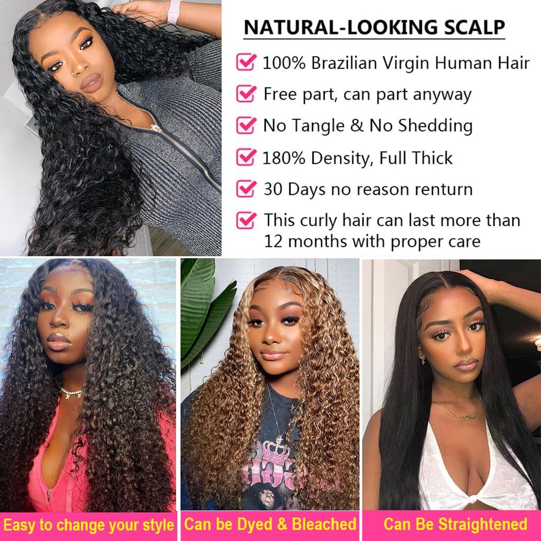 13×6 Deep Wave Lace Front Wigs Human Hair Pre Plucked Wet and Wavy Glueless W…