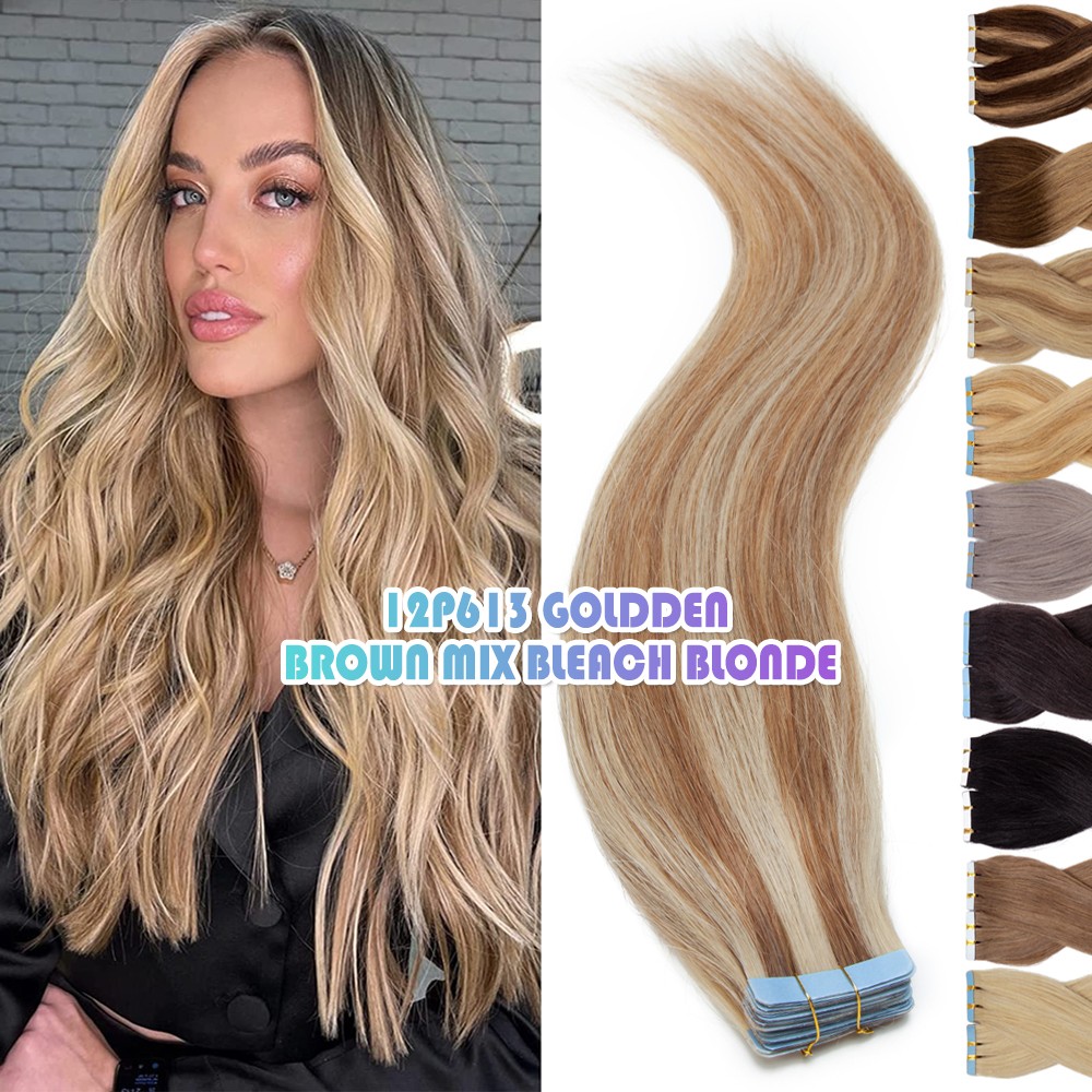 Blonde Brown Black Skin Weft Tape ON Real Remy Human Hair Extensions Full Head