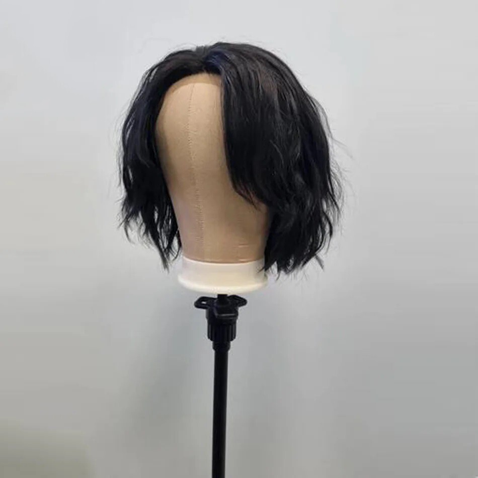 Natural Wavy 13X6 Lace Front Human Hair Wig With Side Bangs Short Cut Men Wigs