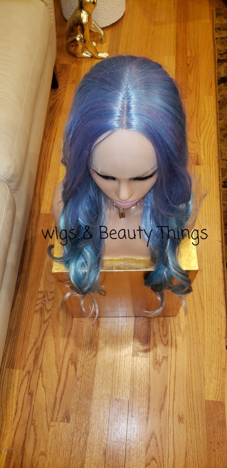Long Front Lace Wig Human Hair Blend Curly Multicolor Balayage Mermaid Rainbow