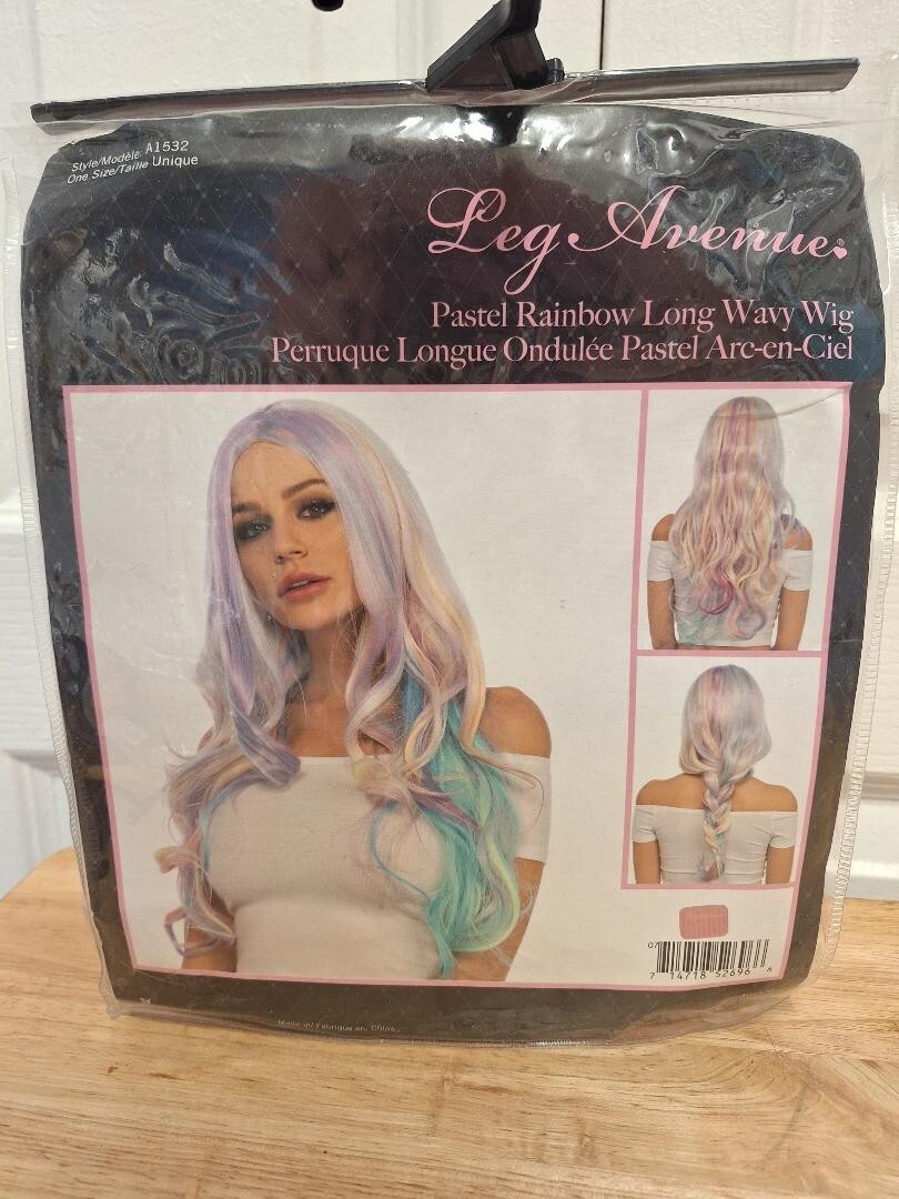 Pastel Rainbow multi color long wavy wig NEW