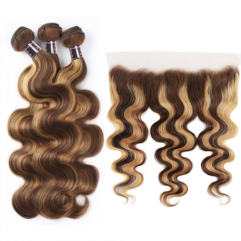 12A BRAZILIAN VIRGIN HUMAN HAIR PIANO 4#/27# 22+24+26&20 FRONTAL 13X4 BODY WAVES