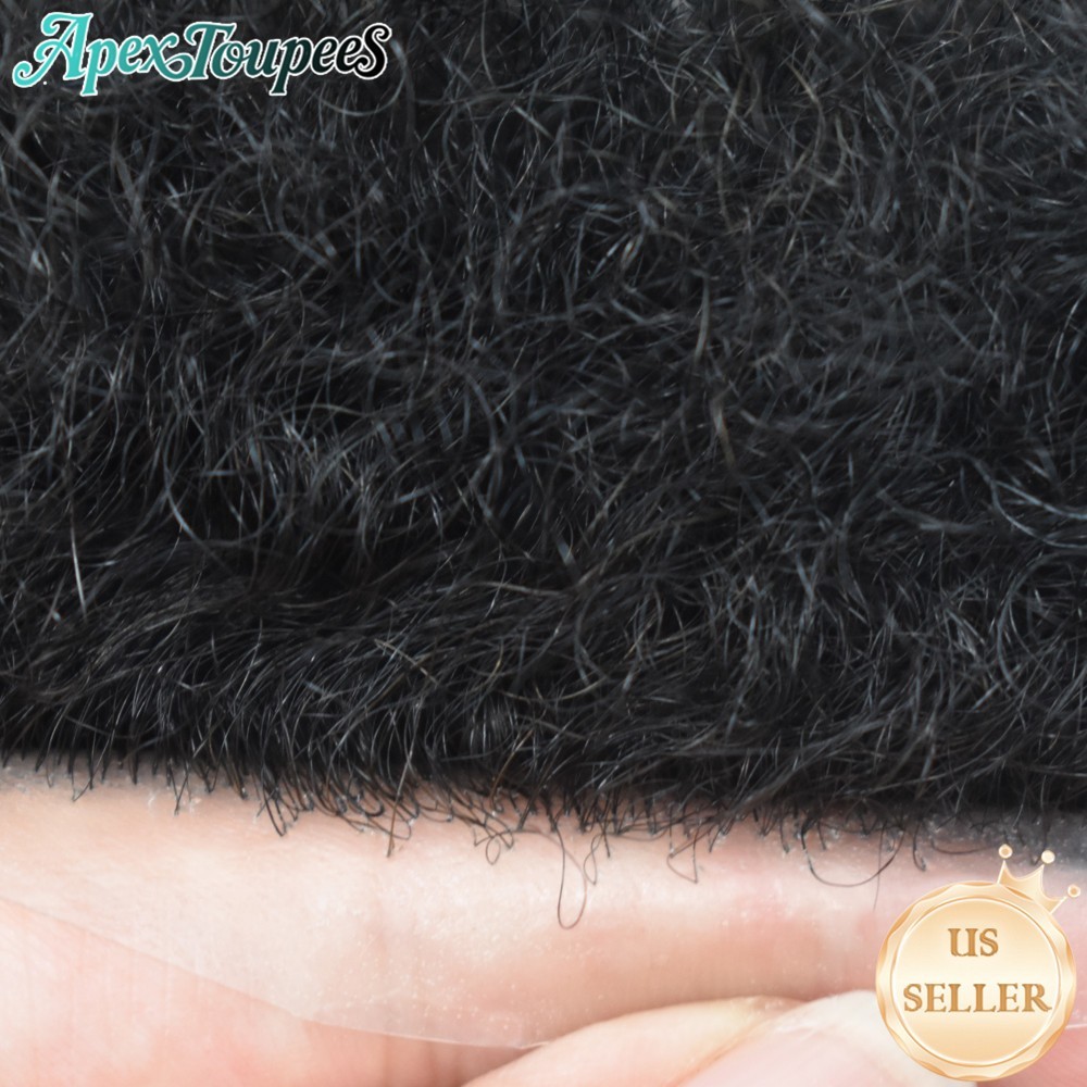 Afro Curly Black Men Toupee Hairpiece Full Poly Kinky Curly Human Hair PU system