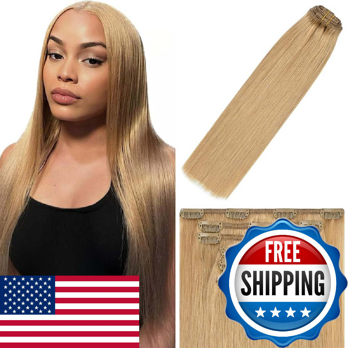 Lorauroga 27 Blonde Clip In Hair Extensions Human Hair Honey Blonde Straight