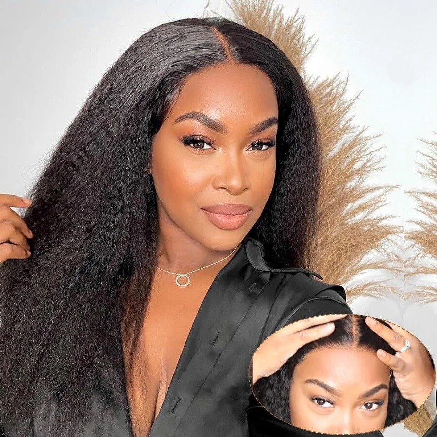 Kinky Straight 13X6 Lace Front Wig Human Hair 5.5×4.5 Silk Top Base Closure Wigs