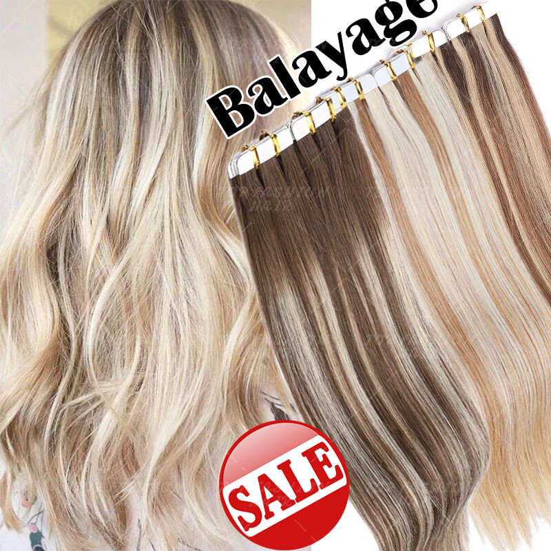THICK Ombre Tape In/On Skin Weft Remy Human Hair Extensions 24Inch Balayage FULL