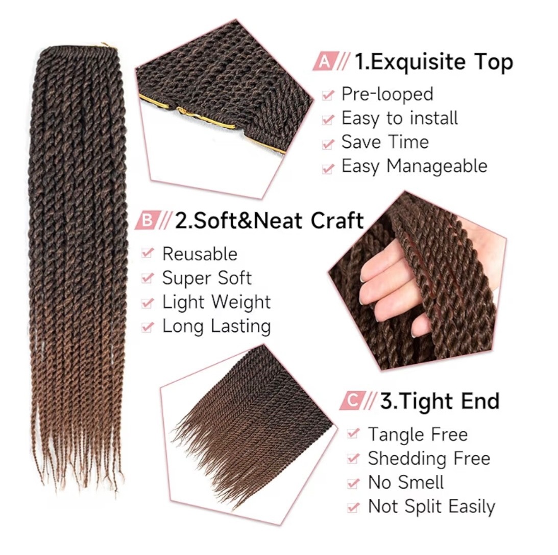 Lot x7 24” Senegalese Spring Twist Crochet Braids Dark Brown to Auburn Ombre