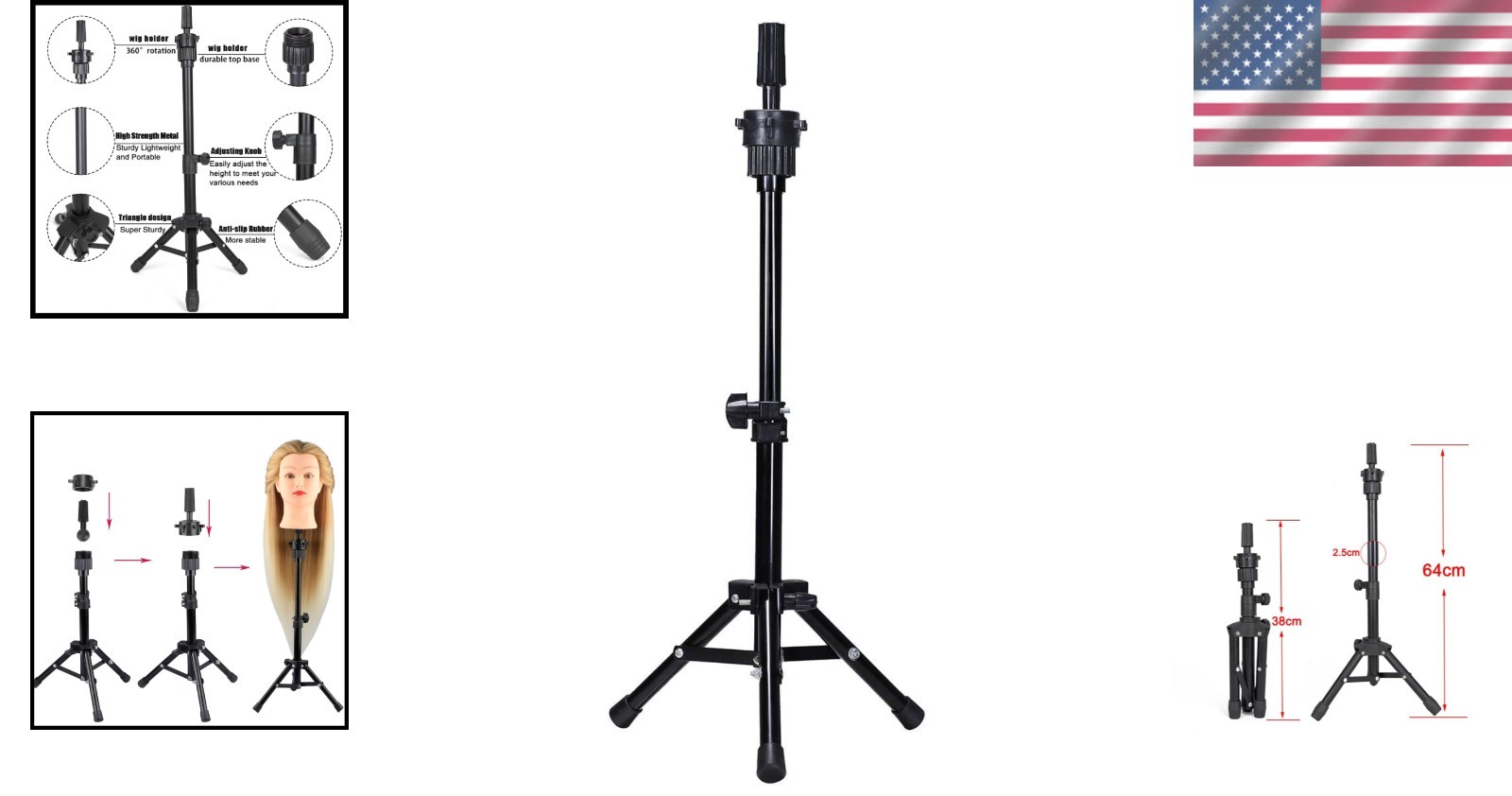 Lightweight 25-Inch Adjustable Wig Head Stand Ideal for Cosmetology Training