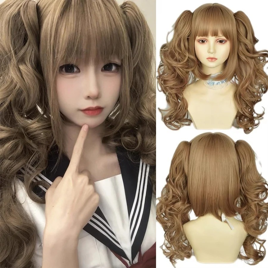 Roman Curly Synthetic Lolita Curly Hair With Bangs Golden Anime Wig Oberl Woman