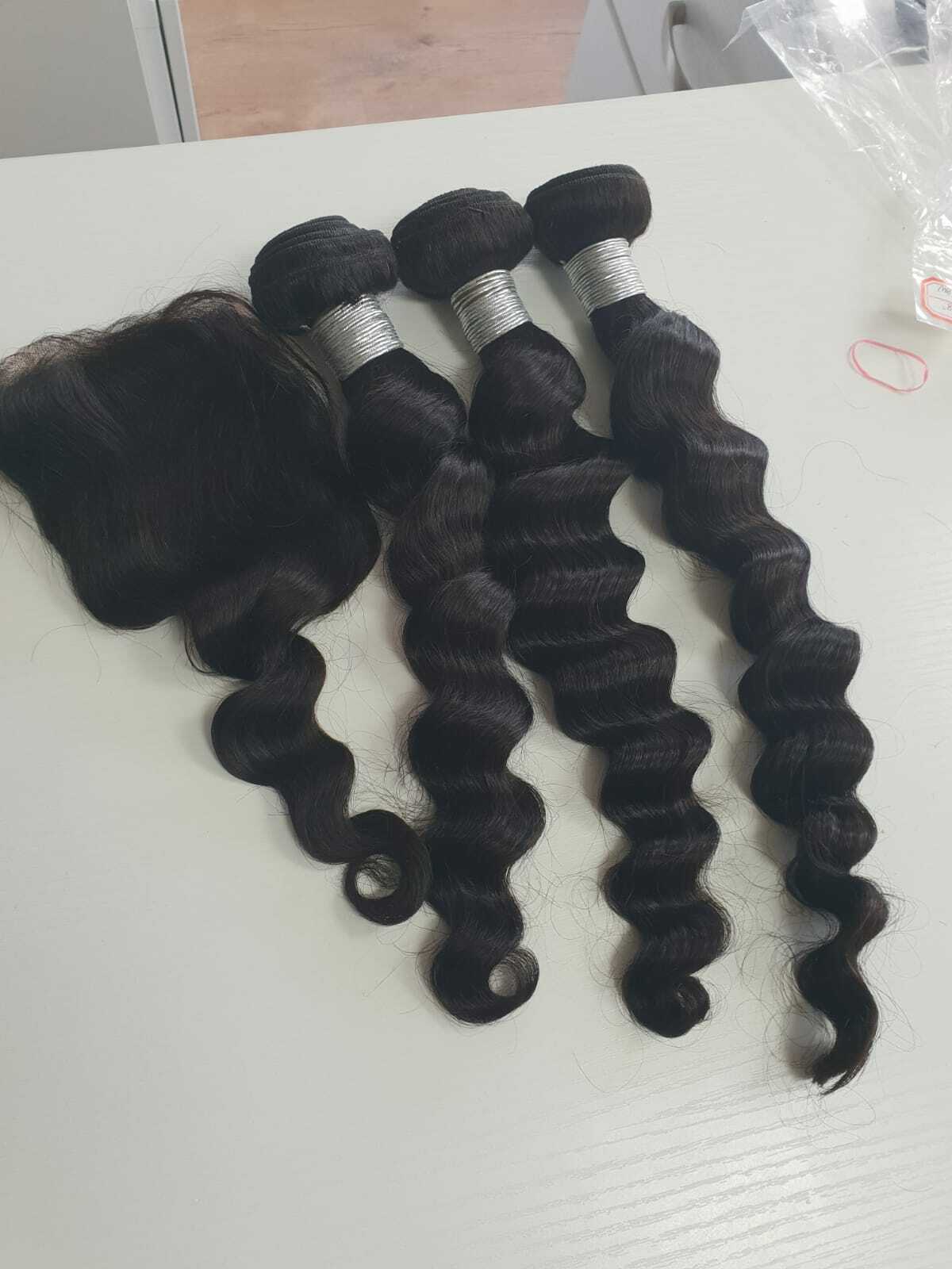 12AA BRAZILIAN VIRGIN HAIR NATURAL COLOUR DEEP LOOSE WAVES 16+18+20&14 SILK BASE